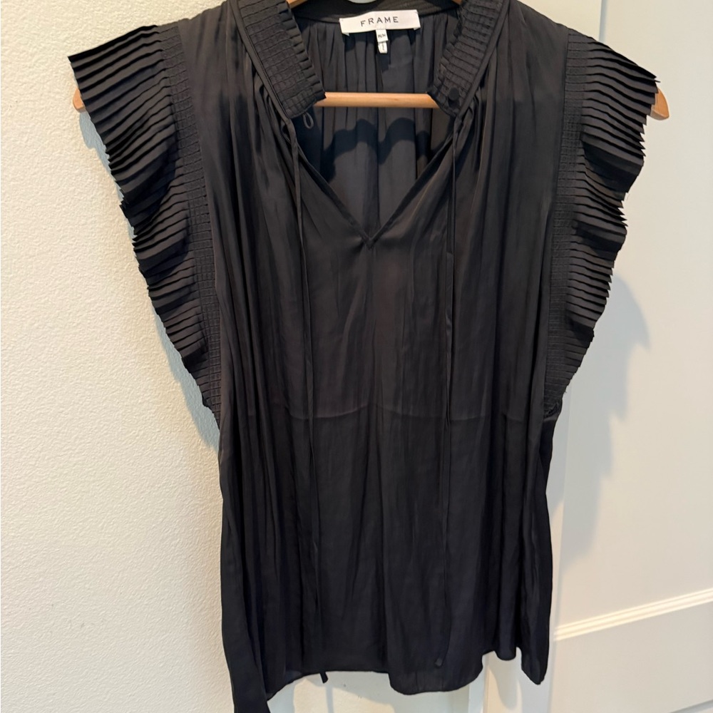 Frame Denim Black Ruffled Blouse